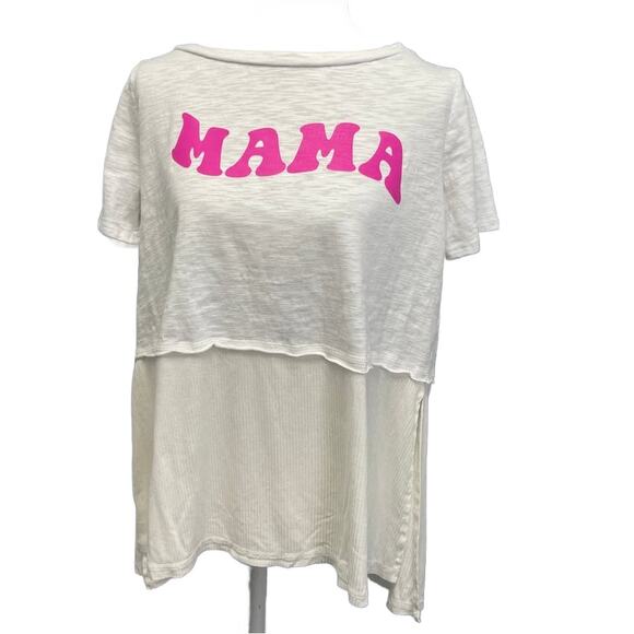 Hand Printed Upcycled Womens Small MAMA Short Sleeve Flowy Blouse Top Shirt - Picture 1 of 6